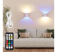 LuminexDesigns Set 2 Apliques Pared Interior LED Sin Cable - Recargables, Dimmerables, Touch y Mando, RGB 7 Colores con Timer, Blanco, para Dormitorio, Baño y Cocina