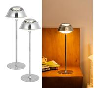 LuminexDesigns Set de 2 Lámparas de Mesita de Noche LED Inalámbricas - Recargables, Táctiles y Regulables, Diseño Moderno y Elegante en Metal Plateado para Dormitorio, Sala y Estudio