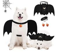 LUMINFLY Disfraz creativo de alas de murciélago para perro, juego de correa con campana de calabaza y junta tórica de hierro