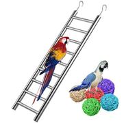LUMINFLY Escalera de escalada de acero inoxidable de 9 escalones con bolas de ratán coloridas para pájaros, ejercicio con gancho y juguete de juego para periquitos, cacatúas, tortolitos