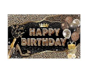 Luminora 1,8 x 1,1 m - Fondo de cumpleaños con Estampado de Guepardo de, diseño de Leopardo, Corona, Globo, Fiesta, Safari en la Jungla, Regalo para niñas, decoración, Pancarta de Fotos, Accesorios
