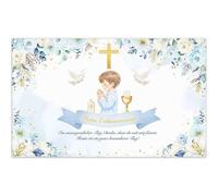 Luminora 1,8 x 1,1 m Fondo de Mi Primera Comunión Niño Azul Fondo de Fotografía Bautismo y Baby Shower de Poliéster, Decoración de Fiesta Banner,Tapiz de Pared Accesorios de Estudio