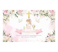 Luminora 1,8 x 1,1 m Fondo para Rosa Primera Comunión Cruz Dorada Dios Bendici Fondo Bautizo Tapiz de Pared Baby Shower Fiesta Banner Decoraciones Accesorios para Cabina Fotográfica