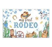 Luminora 1,82 x 1,1 m Blue Western Mi Primer Rodeo Fondo Caballo Vaca Cráneo Desierto Cactus Stetson Botas de Vaquero Fondo Decoración de Vaquero Foto Banner Prop