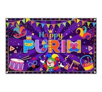 Luminora 1,8x1,1m Fondo del Festival de Purim, Carnaval de Purim, Máscaras de Payaso, Banderas de Colores, Fondo, Fiesta, Celebración, Decoración Navideña, Accesorios para Banners de Fotos