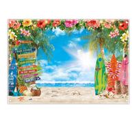 Luminora 2,4 x 1,8 m Verano Hawái Sol Playa Telón de Fondo Flores Tropicales Hojas de Palmera Tabla de Surf Fondo Aloha Cielo Azul Mar Decoraciones para Fiesta Foto Banner Cabina