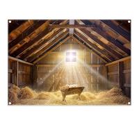 Luminora 3 x 2,4 m Nacimiento de Jesús Granero Pesebre Fondo Escena de la Natividad Fondo Renacimiento Medieval Estrella de Belén Decoración Navideña Fiesta Foto Banner