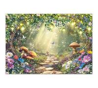 Luminora Fondo de Bosque primaveral de 2,1x1,5m diseño de país de Las Maravillas, Setas Verdes, Mariposas, Camino Floral, decoración para Fiestas Infantiles y Adultas, Pancarta fotográfica