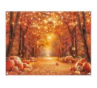 Luminora Fondo de otoño naranja de 2,4 x 1,8 m con hojas de arce otoñales y calabazas, fondo de regalo para amigos, vacaciones familiares cálidas, cumpleaños, decoración de baby shower, pancarta de