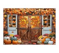 Luminora - Fondo de Puerta de Madera de Granero otoñal de 2,1 x 1,5 m, diseño de Flores de Calabaza, Bosque de Arce otoñal, decoración Familiar de Acción de Gracias, Pancarta de Fotos
