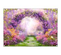 Luminora Telón de fondo de arco floral de primavera de tela de 7 x 5 pies, flores moradas, país de las maravillas, jardín, mariposa, fondo de fotografía, boda, decoración de fiesta al aire libre,