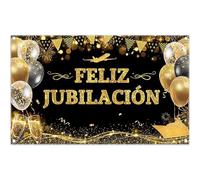 Luminora Telón de Fondo de Feliz Jubilación 1,8x1,1 m Fondo de Fotografía Globos Negros y Dorados Aviones Copa de champán retirarse Despedida Decoración de Fiesta, Accesorios Fotográficos