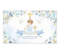 Luminora Telón de Fondo Mi Primera Comunión Azul para Chico 1,8x1,1 m Fondo Cruz Dorada, Dios Bendiga, para Bautismo y Baby Shower Decoración de Fiesta, Tapiz de Pared, Accesorios Fotográficos