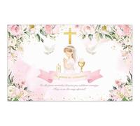 Luminora Telón de Fondo Mi Primera comunión (español) Rosa para Niña 1,8x1,1 m Fondo Cruz Dorada, Dios Bendiga, para Bautismo y Decoración de Fiesta, Tapiz de Pared, Accesorios Fotográficos