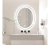 luminorcrest Espejo baño led 50x70cm Ovaldo,Espejo Inteligente,Espejo baño antivaho, Botones Táctiles,Regulable,3 Temperaturas de Color,Vidrio Templado,Memoria
