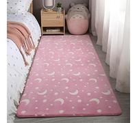 Luminosa Alfombra Caballos Estrellas Luna Geometría Alfombra de Felpa Sala de Estar Niños Alfombra Mullida el Piso Mesita de Noche Hogar Sofá Almohadilla Rosado Gris (Estrellas Luna,120×160 cm)