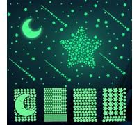 Luminoso Pegatinas 1030 Piezas Pared Luna Estrellas Puntos para Niños, Fluorescentes para la Decoración del Techo de la Habitación de los Niños, Verde