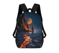 Luminous Moonlit Cliffs with Fiery Lava Stream - Vivid Horizon Landscape Mochila Escolar Impresa En 3D Para Niños, Mochila Escolar Informal De Moda Para Viajes Para Niños Y Estudiantes 17inch