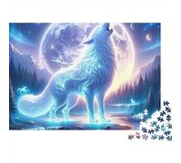Luminous Wolf Howl Grueso 1000 Piezas Rompecabezas para Adultos Lobo Espiritual Brillante Aúlla Ante Luna Llena Premium Resistente Vibrante Desafiante Alivio Estrés 52x38cm/1000pcs