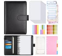 Luminzo Planificador de Presupuesto A6 con Sobres con Cremallera, Carpeta de Dinero Incluye Hojas de Presupuesto Pegatinas de Etiquetas, 13,5 x 18,8 cm para Efectivo y Tarjetas, Negro