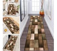 LUMIPAP Alfombra de pasillo antideslizante, 50 x 120 cm, placas de madera marrón natural con pegado, antideslizante, lavable, venta por metros, dormitorio, pasillo, largo ajustable, 40-120 cm de ancho