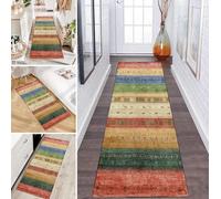 LUMIPAP Alfombra de pasillo antideslizante, 50 x 320 cm, multicolor, a rayas, estilo bohemio, antideslizante, lavable, venta por metros, dormitorio, pasillo, longitud ajustable, 40-120 cm de ancho