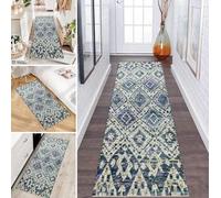 LUMIPAP Alfombra de pasillo antideslizante, 50 x 400 cm, color azul marino, diseño tribal, antideslizante, lavable, venta por metros, dormitorio, pasillo, longitud ajustable, 40-120 cm de ancho