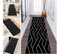 LUMIPAP Alfombra de pasillo antideslizante, 50 x 400 cm, moderna, minimalista, en blanco y negro, antideslizante, lavable, venta por metros, dormitorio, pasillo, longitud ajustable, 40-120 cm de ancho