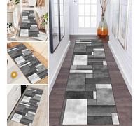 LUMIPAP Alfombra de pasillo antideslizante, 50 x 420 cm, moderna, color gris y blanco, lavable, antideslizante, lavable, venta por metros, dormitorio, pasillo, longitud ajustable, 40-120 cm de ancho