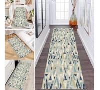 LUMIPAP Alfombra de pasillo antideslizante, 50 x 450 cm, ciclo geométrico de triángulo verde, antideslizante, lavable, venta por metros, dormitorio, pasillo, largo ajustable, 40-120 cm de ancho