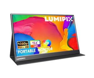 LUMIPIX Monitor portátil de 15.6 pulgadas, IPS FHD 1080P Monitor de juegos con USB-C y HDMI, pantalla externa ultrafina con cubierta inteligente y altavoces para laptop, Xbox, Mac, teléfono, PS5 e