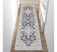 Lumirug Alfombra étnica azul marino con patrón tribal geométrico para sala de estar, comedor, cocina, pasillo, estilo bohemio moderno, lavable, antideslizante, 100 x 180 cm