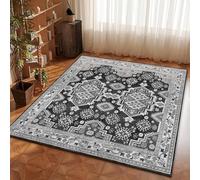 Lumirug Alfombra étnica negra con patrón geométrico tribal para sala de estar, comedor, cocina, pasillo, moderno, estilo bohemio, lavable, antideslizante, 120 cm, cuadrada
