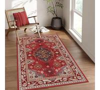 Lumirug Alfombra roja étnica con patrón geométrico tribal para sala de estar, comedor, cocina, pasillo, moderno, estilo bohemio, lavable, antideslizante, 100 x 150 cm