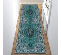 Lumirug Alfombra verde étnica con patrón tribal geométrico para sala de estar, comedor, cocina, pasillo, moderno, estilo bohemio, lavable, antideslizante, 120 x 230 cm