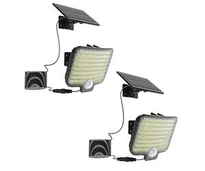 Lumisky BRIGHTLY - Lote de 2 focos solares LED potentes, iluminación blanca con detector de movimiento, orientables y panel solar deportado, ideal para jardín, terraza y exterior