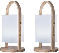 LUMISKY Conjunto de 2 faroles LED inalámbricas Madera H37CM