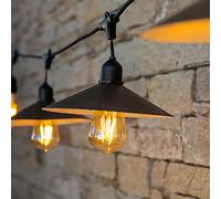 Lumisky Guirnalda Luminosa Exterior conectable 62m con 150 Bombillas LED filamento E27 Blanco cálido VINTY Light y Pantalla de Metal Estilo Vintage, Negro, 62 M