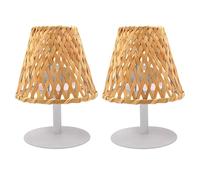 Lumisky IBIZA H26cm - Juego de 2 lámparas de mesa (2 unidades, inalámbricas de bambú natural, LED, color blanco cálido/blanco regulable