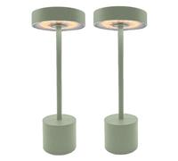 Lumisky ROBY OLIVE - Juego de 2 lámparas de mesa inalámbricas de aluminio (30 cm), color verde oliva mate