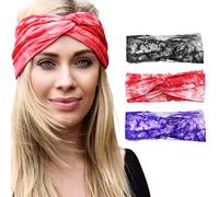 LumiSyne 3 Piezas Coloridas Tie Dye Diadema Mujer Estilo Boho Nudo Cruzado Elástico Turbante Suave Banda Para El Sudor De Algodón Cinta De Pelo Para Ciclismo Yoga Deportiva Maquillaje