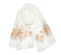 LumiSyne Bufanda De Seda De Morera Bufanda De Gasa Para Mujer Bordado Con Cuentas Patrón Floral Tul Transparente Ligero Suave Pañuelo Largo Chales De Protección Solar Estola Primavera Otoño