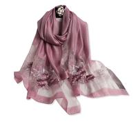 LumiSyne Bufanda De Seda De Morera Bufanda De Gasa Para Mujer Bordado Con Cuentas Patrón Floral Tul Transparente Ligero Suave Pañuelo Largo Chales De Protección Solar Estola Primavera Otoño