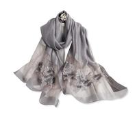 LumiSyne Bufanda De Seda De Morera Bufanda De Gasa Para Mujer Bordado Con Cuentas Patrón Floral Tul Transparente Ligero Suave Pañuelo Largo Chales De Protección Solar Estola Primavera Otoño