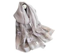 LumiSyne Bufanda De Seda De Morera Bufanda De Gasa Para Mujer Delicado Bordado De Flor De Loto Tul Transparente Ligero Suave Pañuelo Largo Chales De Protección Solar Estola Primavera Otoño