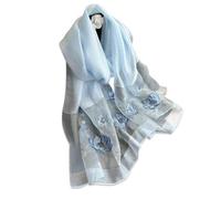 LumiSyne Bufanda De Seda De Morera Bufanda De Gasa Para Mujer Delicado Bordado De Flor De Loto Tul Transparente Ligero Suave Pañuelo Largo Chales De Protección Solar Estola Primavera Otoño