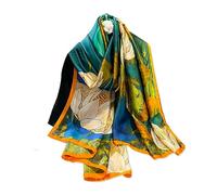 LumiSyne Bufandas De Seda Para Mujer Estampado Flores De Colores Patrón De Pintura Al Óleo Artística Satín Larga Fulares Chal Protector Solar Ligero Cálido Estola Toda La Temporada
