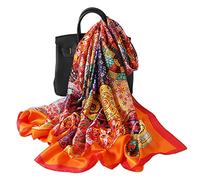 LumiSyne Bufandas De Seda Para Mujer Estampado Vintage Estilo Étnico Patrón De Floral Girasol Bufanda Larga Gran Mantón Chal De Playa Proteccion Solar Estolas Cuatro Estaciones