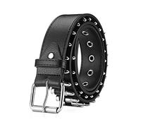 LumiSyne Cinturón Tachonado Punk Rock De Remaches Cuero Negro con Adorno de Metal Plateado para Hombres y Mujeres - Accesorios de Ropa Gótica para Jeans Hip Hop