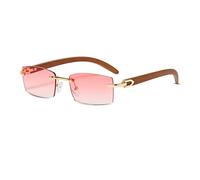 LumiSyne Gafas De Sol Rectangulares Sin Montura Mujer Hombre Patillas De Madera Lentes Transparente Gradiente Protección UV400 Antirreflejos Anteojos Cuadradas Vintage Para Conducir Viajes Decoración